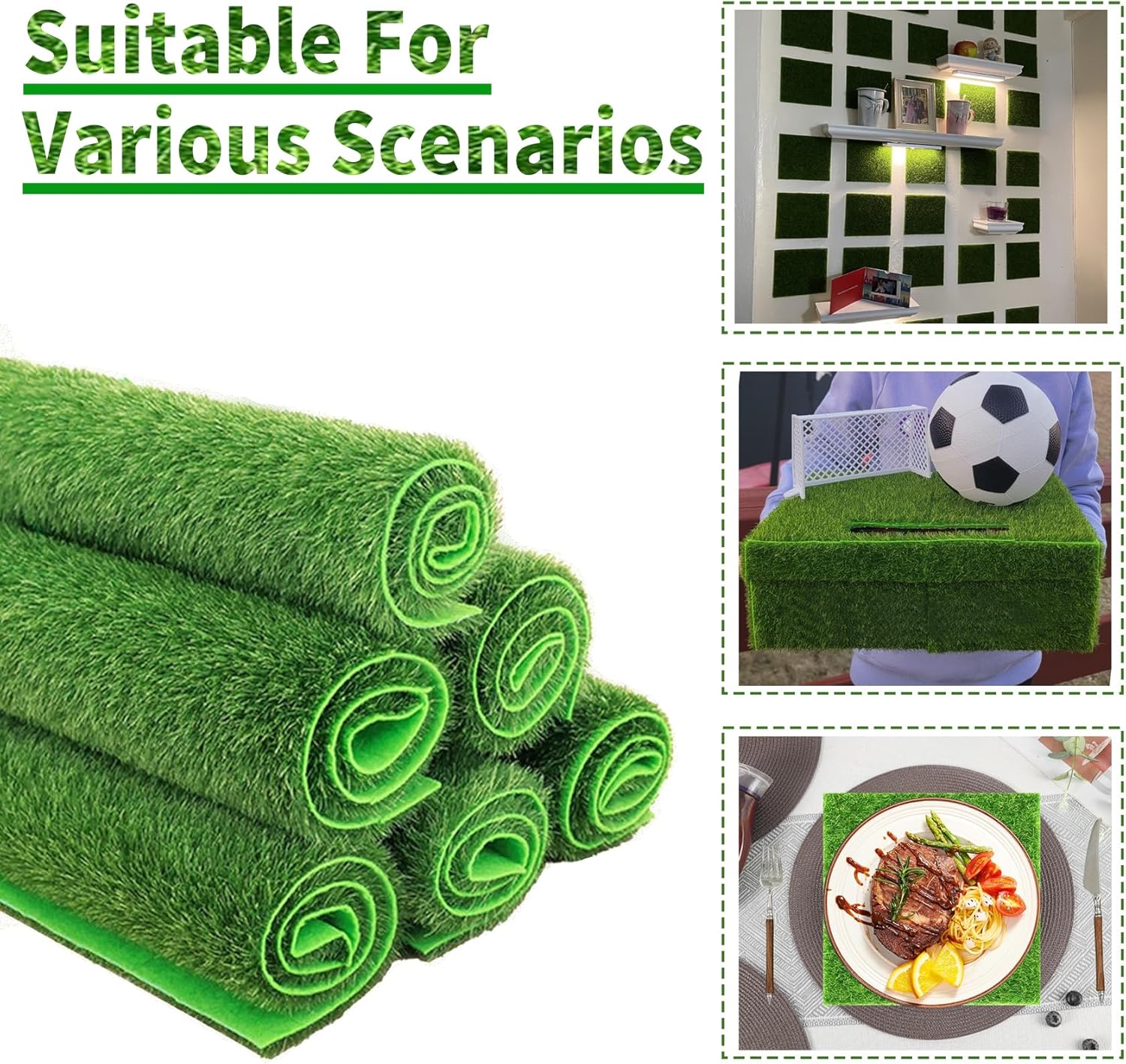 4 Packs 6 X 6 Inch Fake Grass Decor for Crafts, Artificial Grass for Dollhouse Miniature Ornament