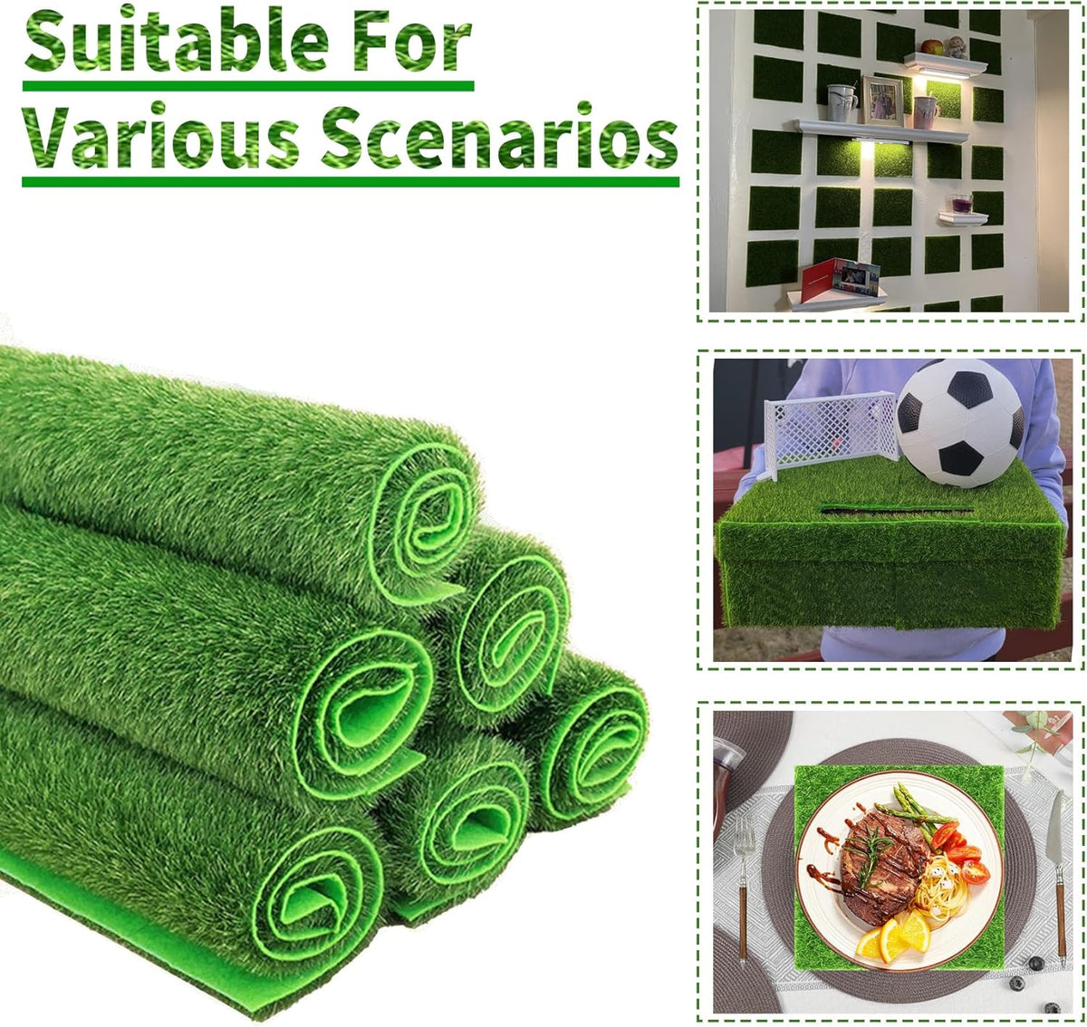 8 Packs 6 X 6 Inch Fake Grass Decor for Crafts, Artificial Grass for Dollhouse Miniature Ornament