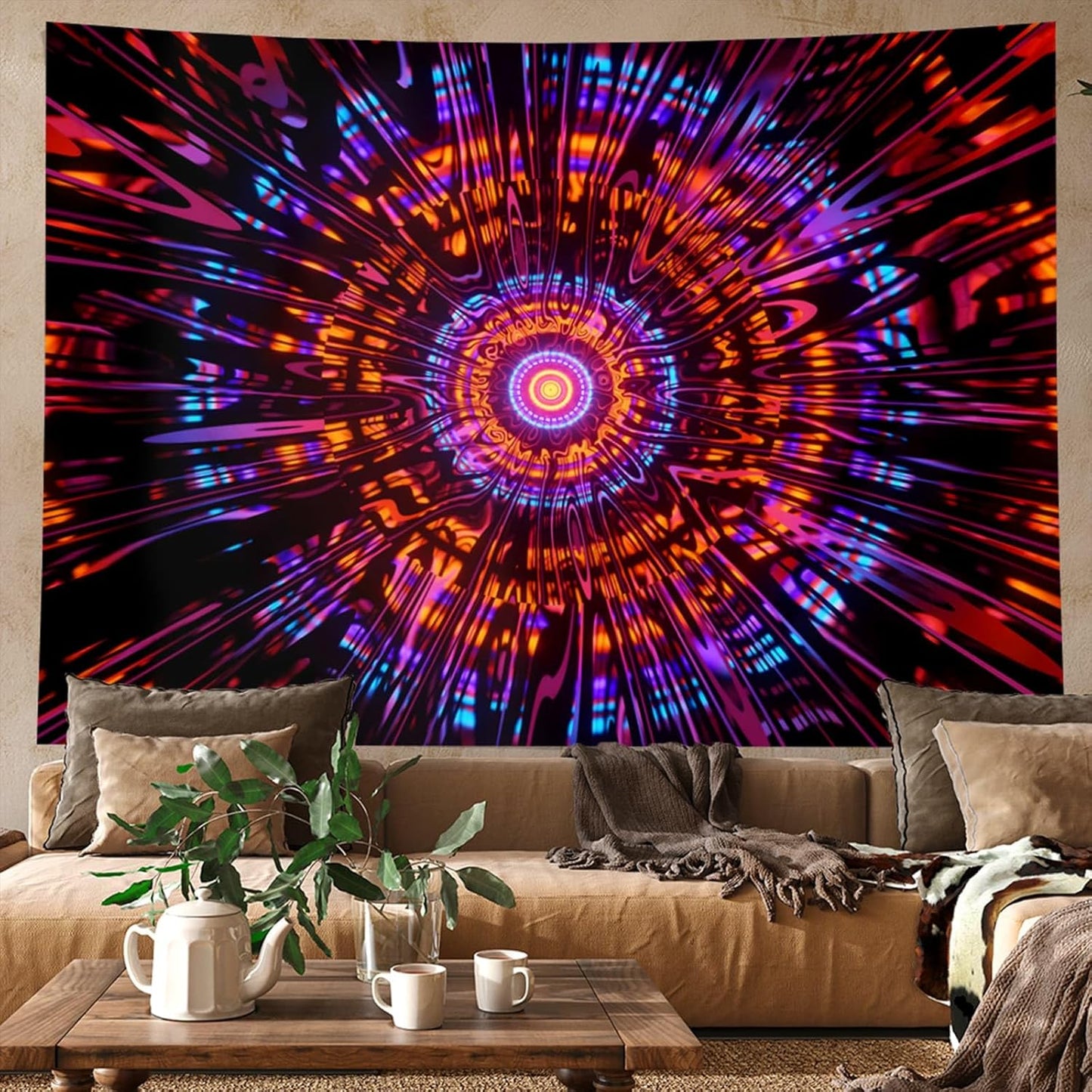 PSYHILAR Blacklight Mandala Tapestry for Bedroom, Psychedelic Black Light Posters for Adults and