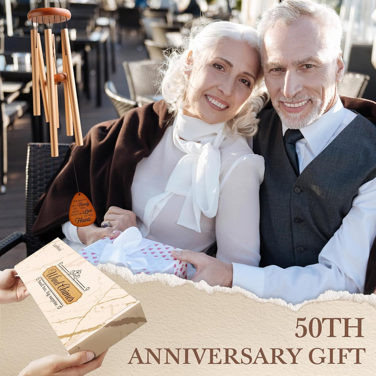 50th Wedding Anniversary Wind Chime, Happy 50th Anniversary Romantic Gifts for Couple, Parents