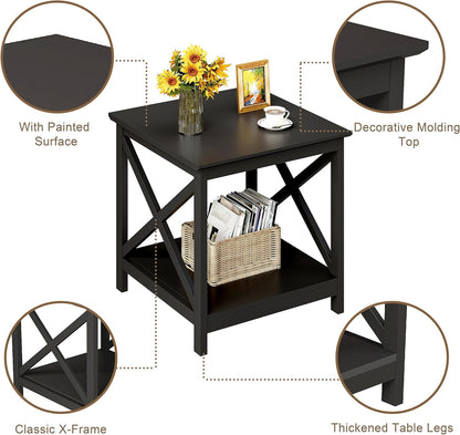 ChooChoo End Table, 24 Inch End Table with 2-Tier Storage Shelf, Side Table for Living Room, Wood