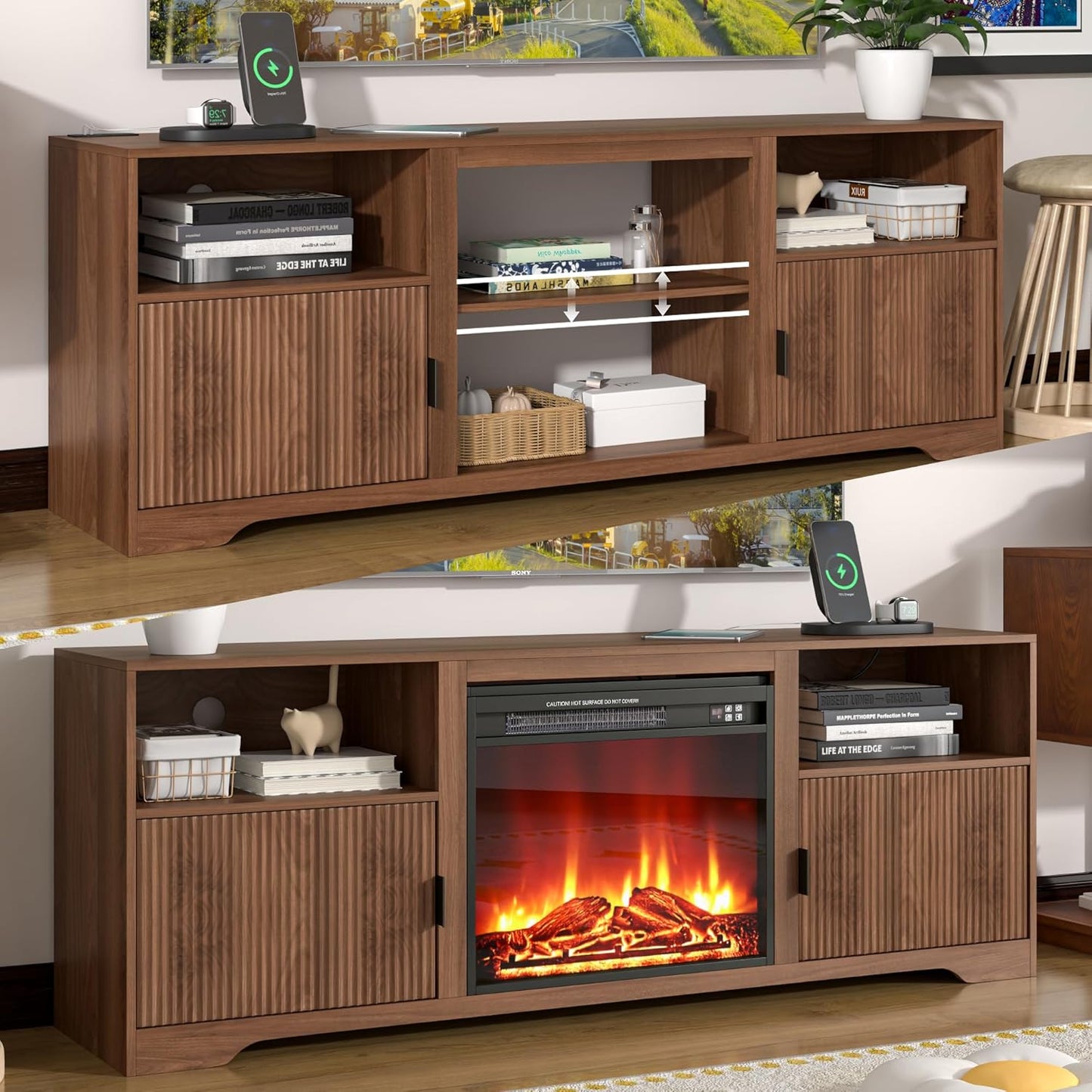 Fireplace TV Stand for Television up to 80 Inch,Entertainment Center with Adjustable