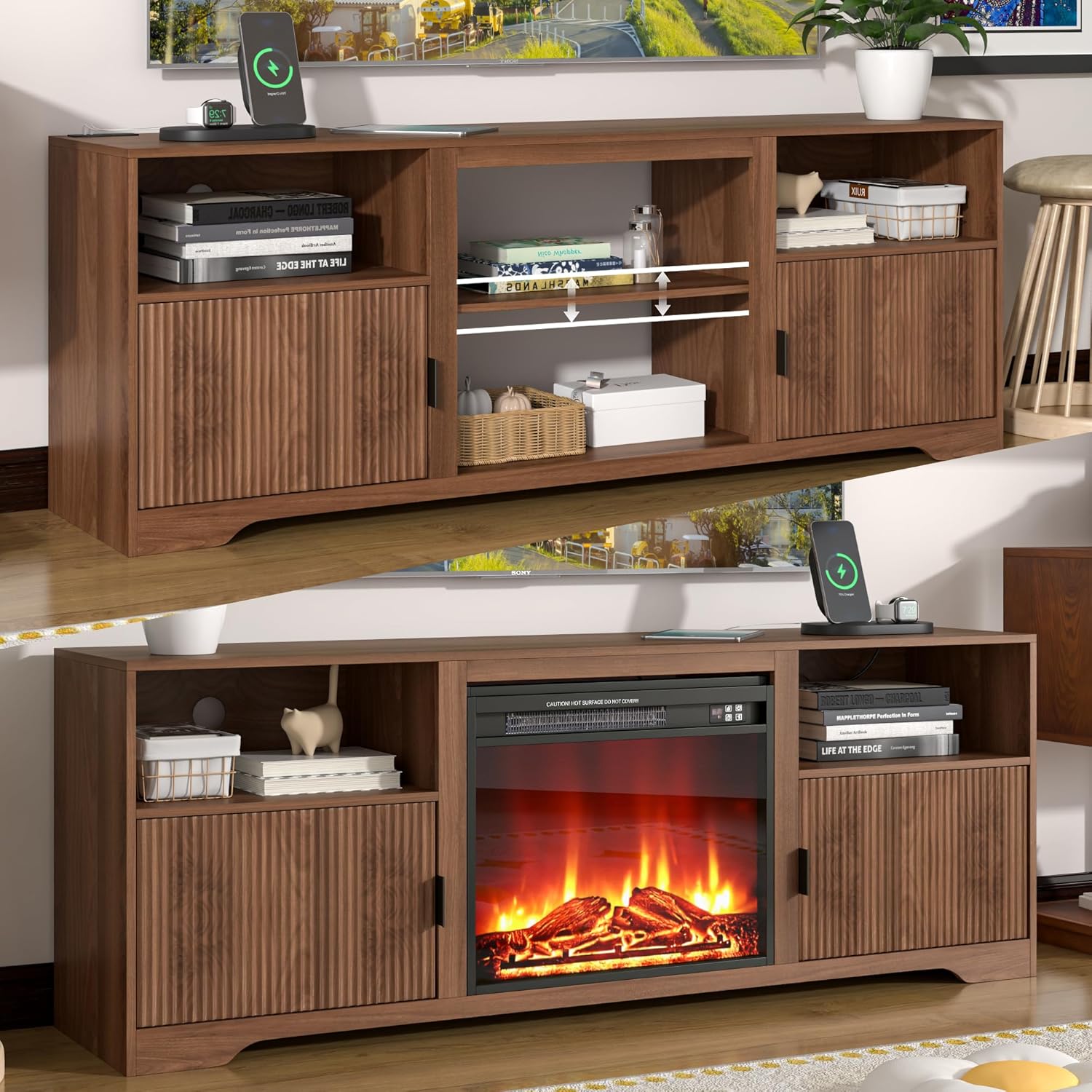 Fireplace TV Stand for Television up to 80 Inch,Entertainment Center with Adjustable