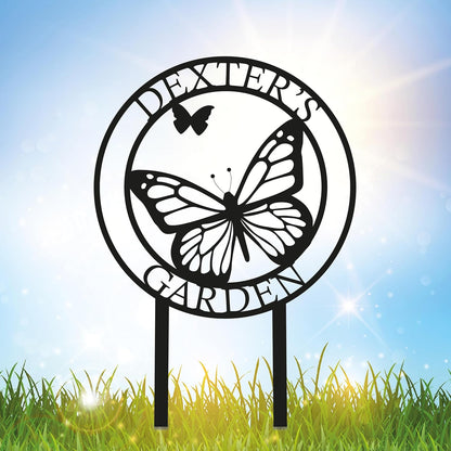 Custom Butterfly Metal Garden Sign with Stakes, Metal Yard Art, Personalized Butterfly Home Garden