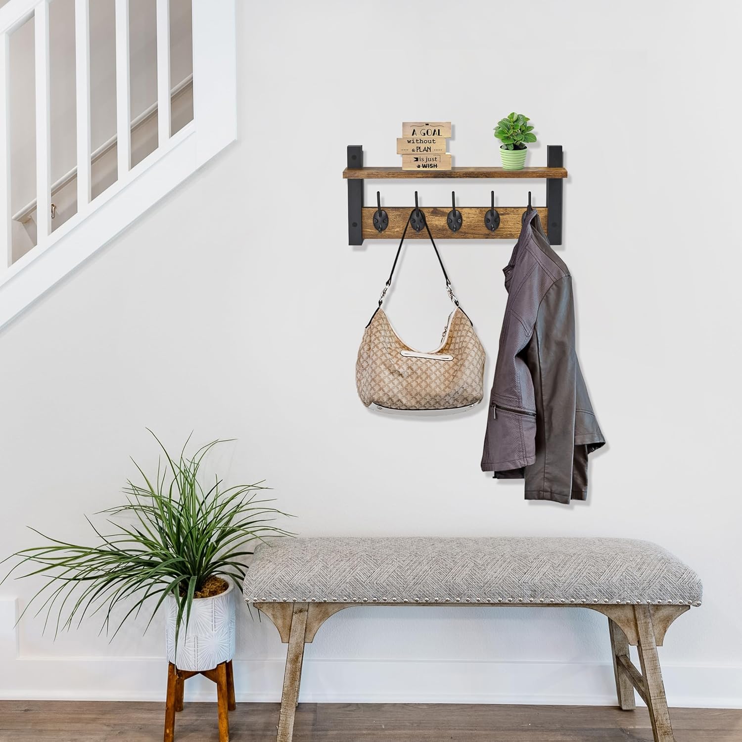 Sorbus Coat Hooks Wall Mount with Shelf – 16 Inch Coat Rack Wall Mount with 5 Heavy Duty Hooks