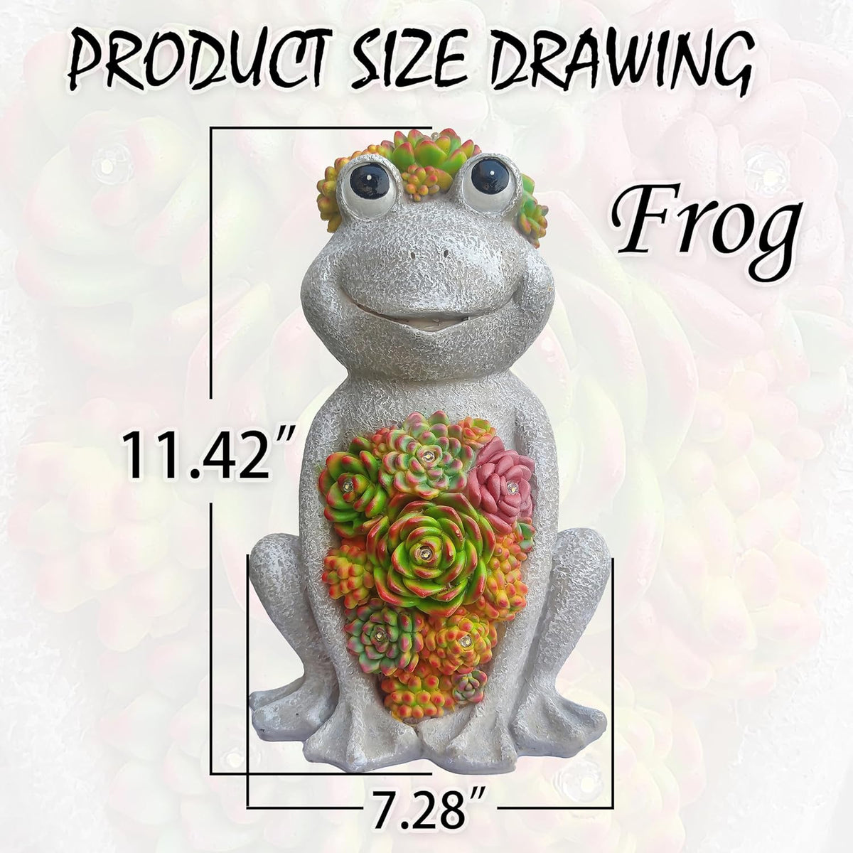 Large Frog Solar Garden Outdoor Statues with Succulent and 8 LED Lights,Outside Solar Frog Art