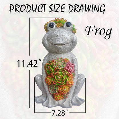 Large Frog Solar Garden Outdoor Statues with Succulent and 8 LED Lights,Outside Solar Frog Art