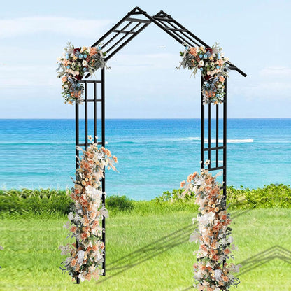 Metal Garden Arch Arbor Trellis Climbing Plants Outdoor Black Flat Top or Arch, Adjustable Width