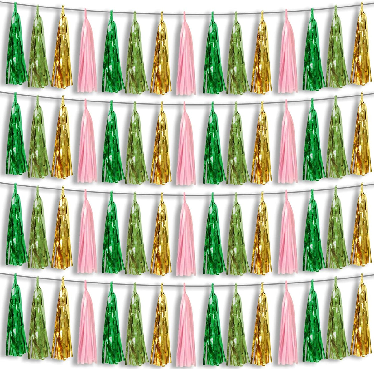 4P Pink-Gold Sage-Green Party-Decorations Foil Fringe Metallic Tassel Streamers Banner Tassel