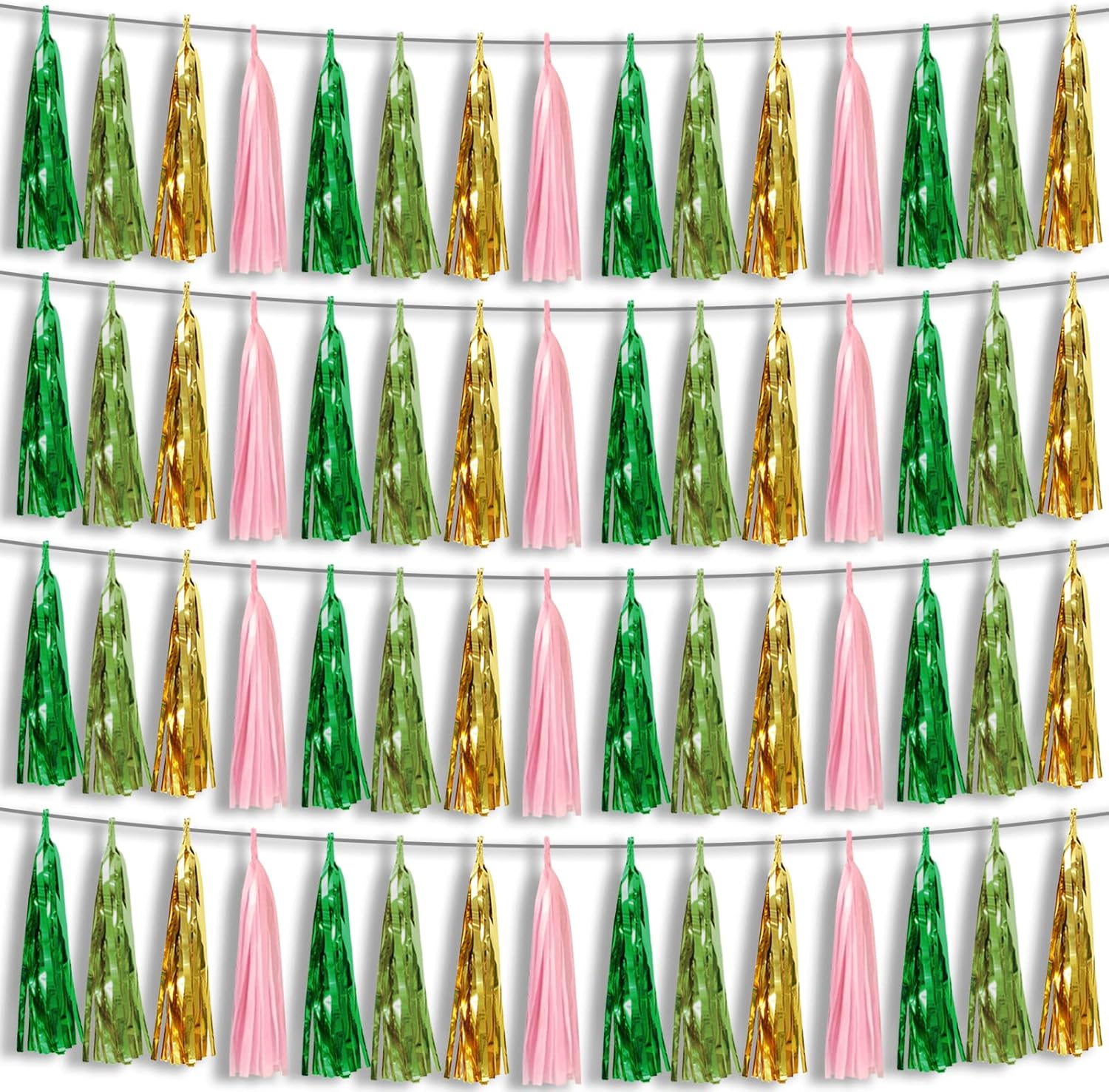 4P Pink-Gold Sage-Green Party-Decorations Foil Fringe Metallic Tassel Streamers Banner Tassel