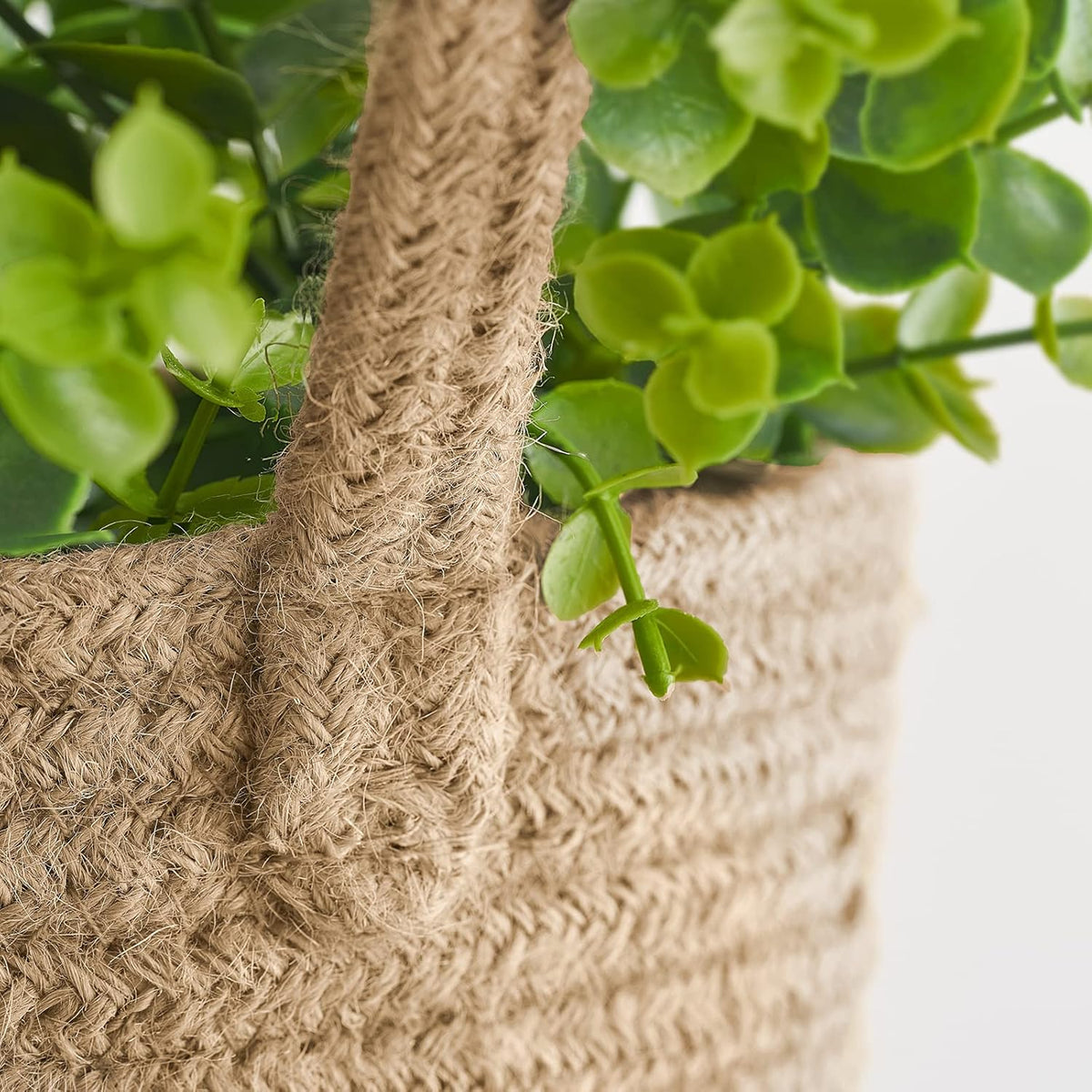 Dahey 2 Pack Wall Hanging Rope Basket with Artificial Eucalyptus Farmhouse Decor, Jute Woven