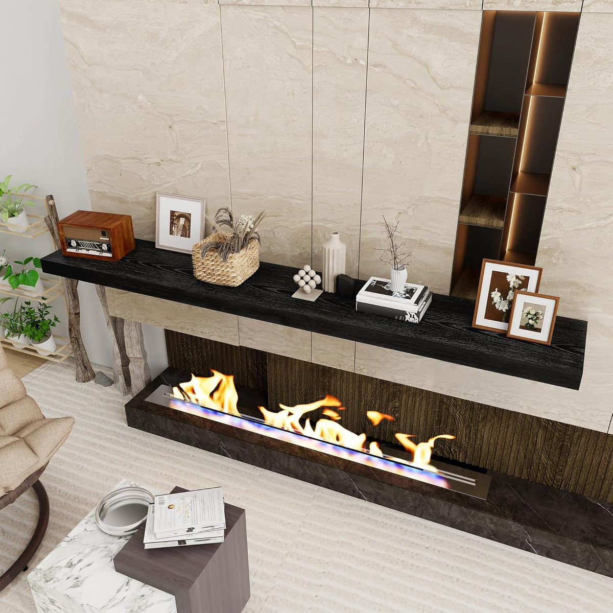Fun Memories 72 Inch Floating Shelf, 12 Inch Deep Wall Shelf for Fireplace Mantel, Deep Storage