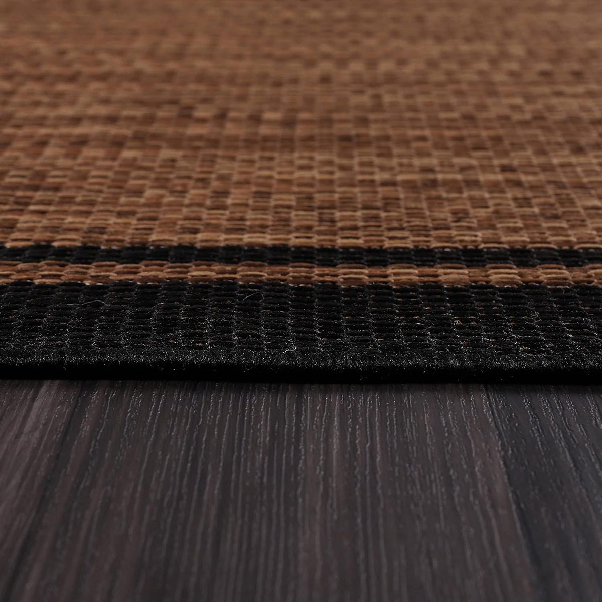 CAMILSON Indoor Outdoor Rug, 10x14 Bordered Nut Brown Black Modern Area Rugs for Indoor and Outdoor