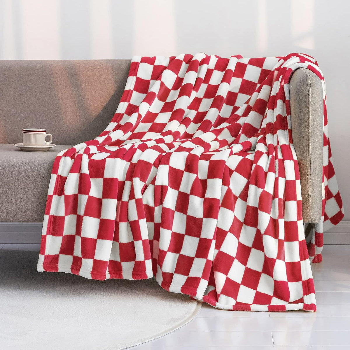 LOMAO Throw Blankets Flannel Blanket with Checkerboard Grid Pattern Soft Throw Blanket for Couch