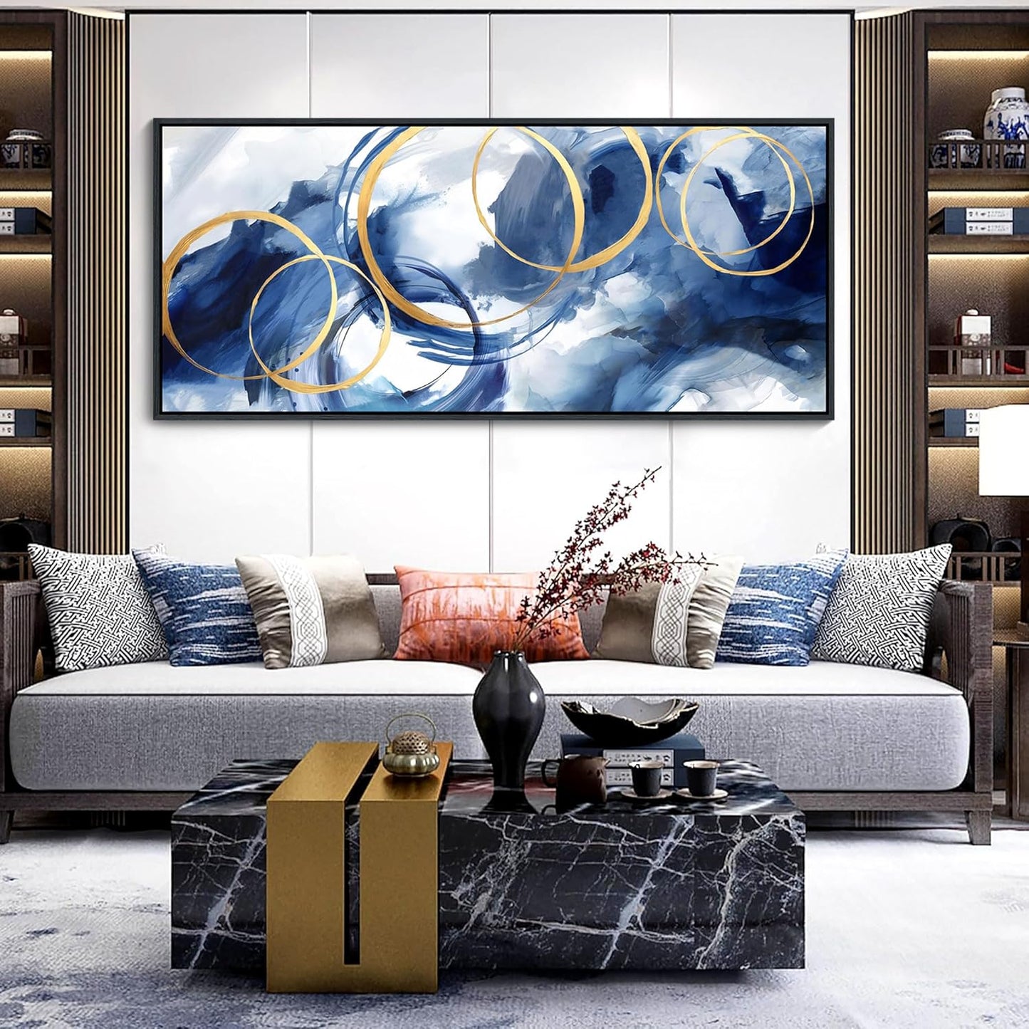 AJAZIKO Blue Abstract Canvas Wall Art Modern Wall Decor Artwork for Walls Living Room Large