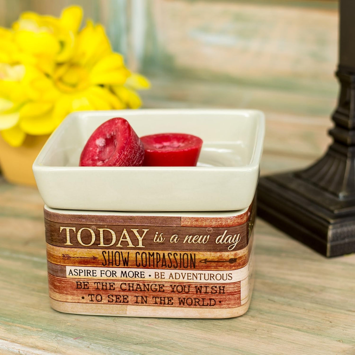 Today Aspire Change World Wood Look Stoneware Electric 2-in-1 Jar Candle and Wax Tart Oil Warmer