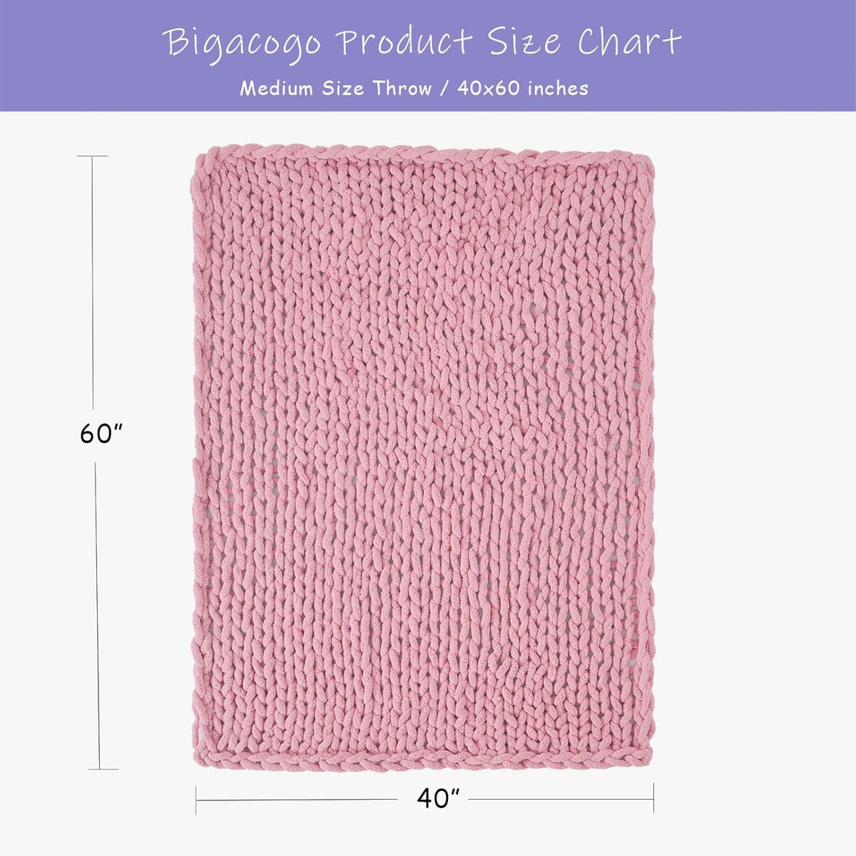 Bigacogo Chunky Knit Throw Blanket for Couch, 40x60 inches, 100% Hand Knitted with Thick Jumbo
