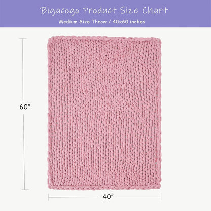 Bigacogo Chunky Knit Throw Blanket for Couch, 40x60 inches, 100% Hand Knitted with Thick Jumbo