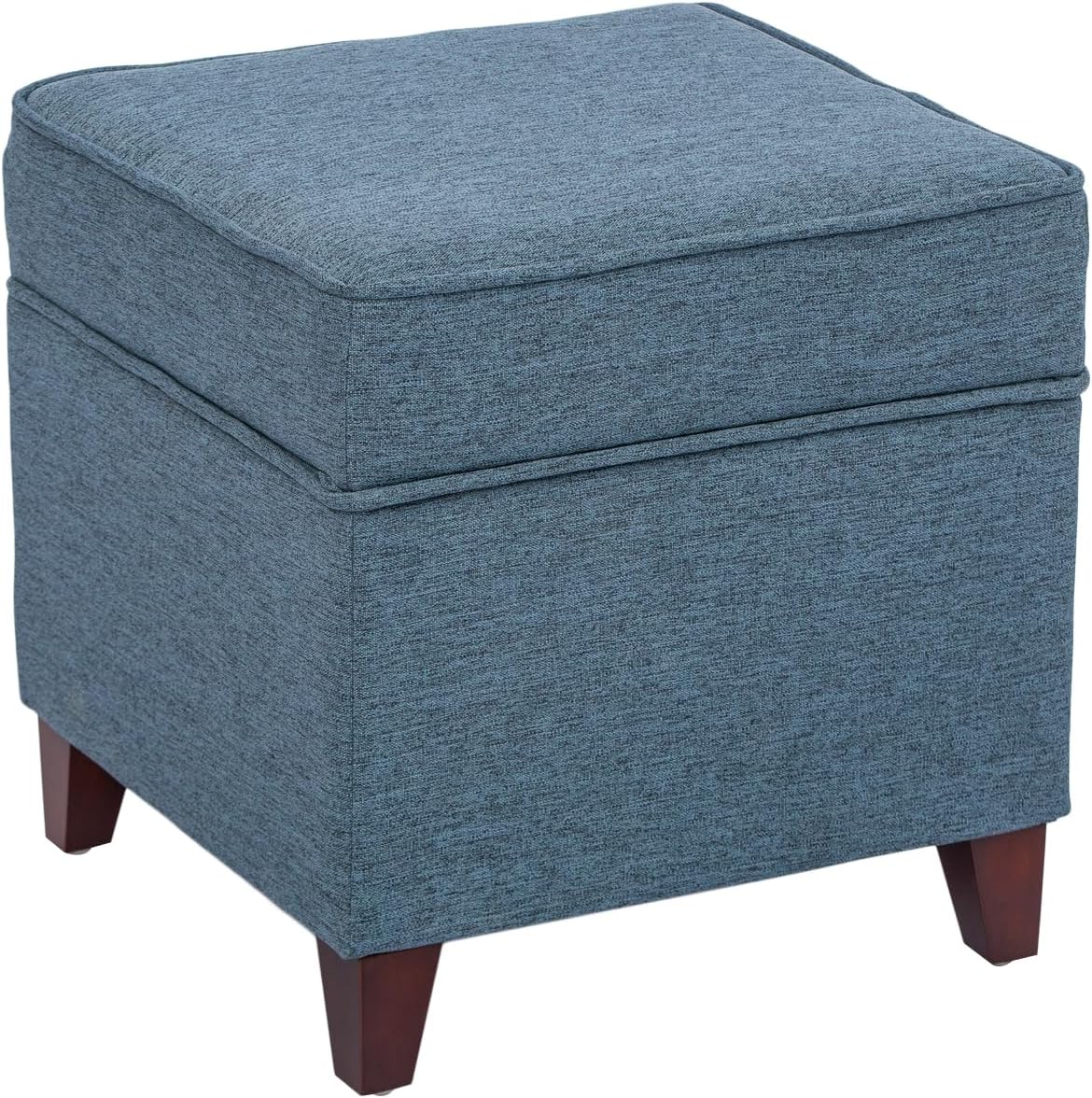 Adeco 17" Square Ottoman with Storage, Small Blue Storage Ottoman Foot Rest with Hinged Lid & Solid