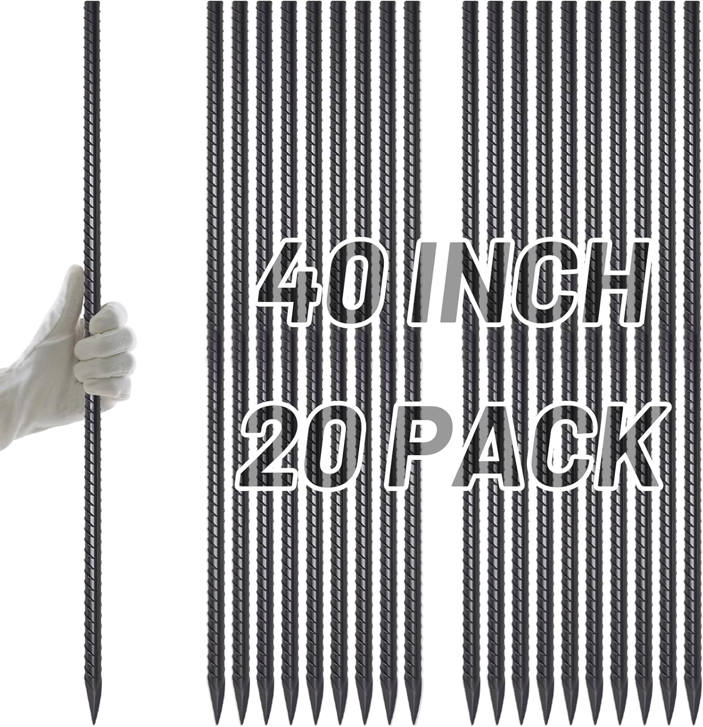 AAGUT 40" Rebar Stakes 20 pcs, Heavy Duty 1/2" Landscpe Timber Spikes Concrete Forming Stakes