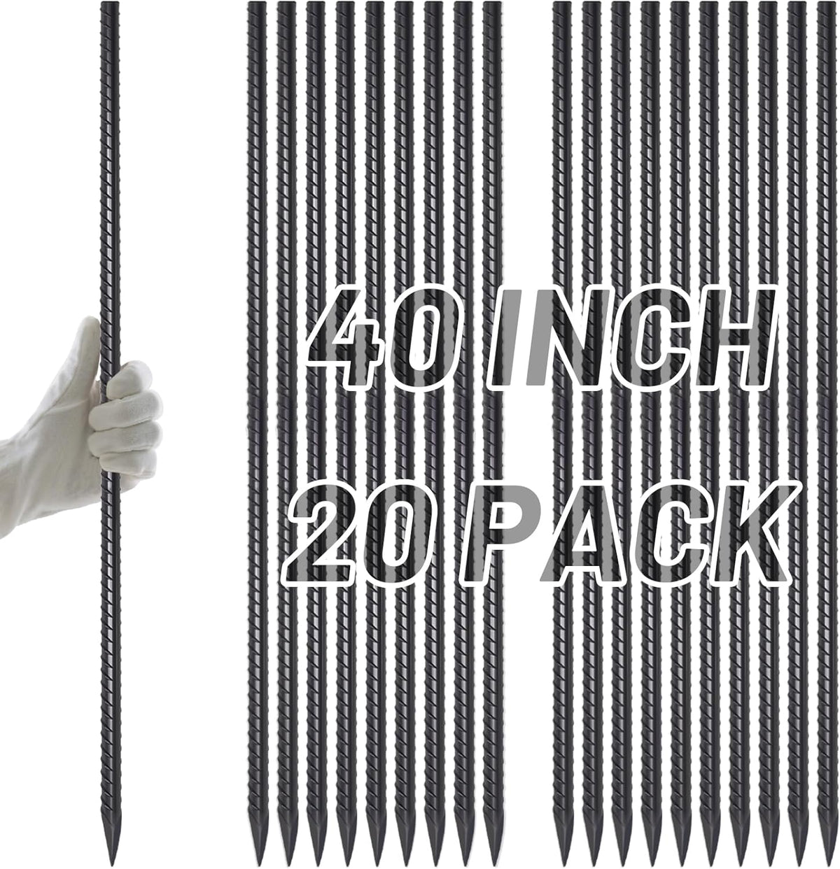 AAGUT 40" Rebar Stakes 20 pcs, Heavy Duty 1/2" Landscpe Timber Spikes Concrete Forming Stakes