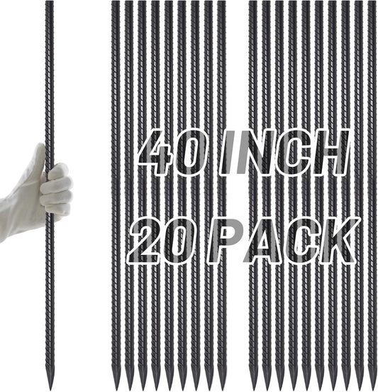 AAGUT 40" Rebar Stakes 20 pcs, Heavy Duty 1/2" Landscpe Timber Spikes Concrete Forming Stakes