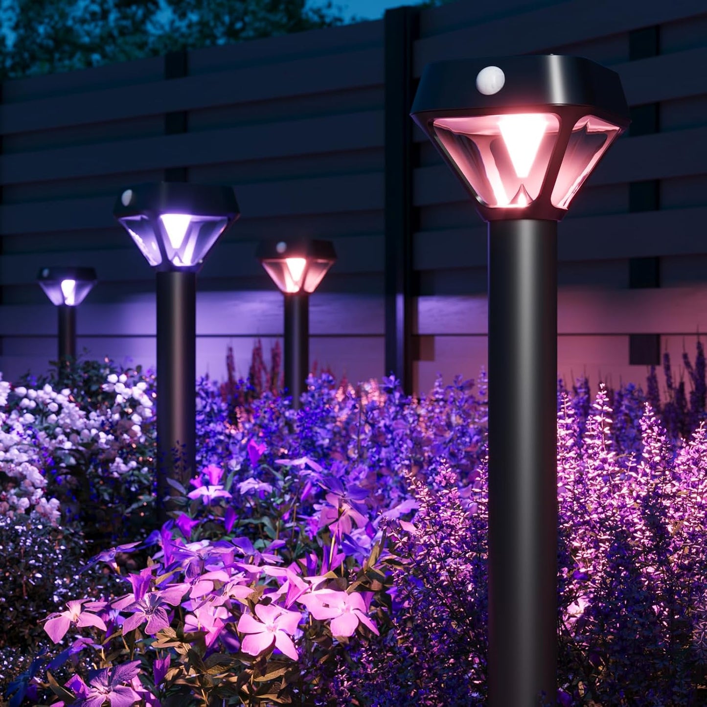 XMCOSY+ Smart Solar Lights Outdoor with Motion Sensor, 150LM APP Control RGBCW Color Changing