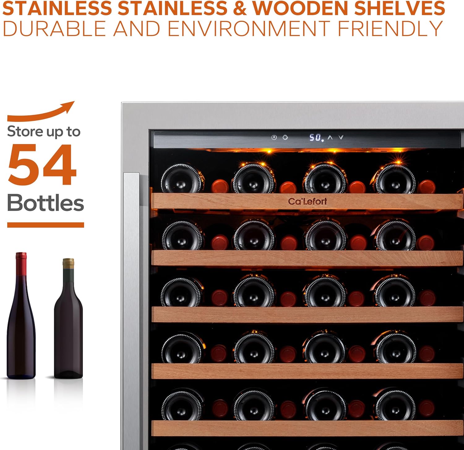 Ca'Lefort 24 Inch Wine Fridge, 54 Bottle Wine Cooler Refrigerator, 40-65°F Wine Refrigerator Glass
