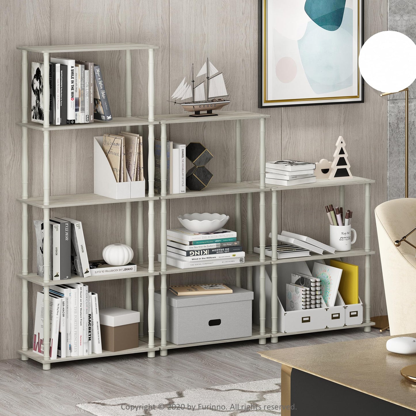 Furinno Turn-N-Tube 3-Tier Compact Multipurpose Shelf Display Rack with Classic Tube, Sonoma
