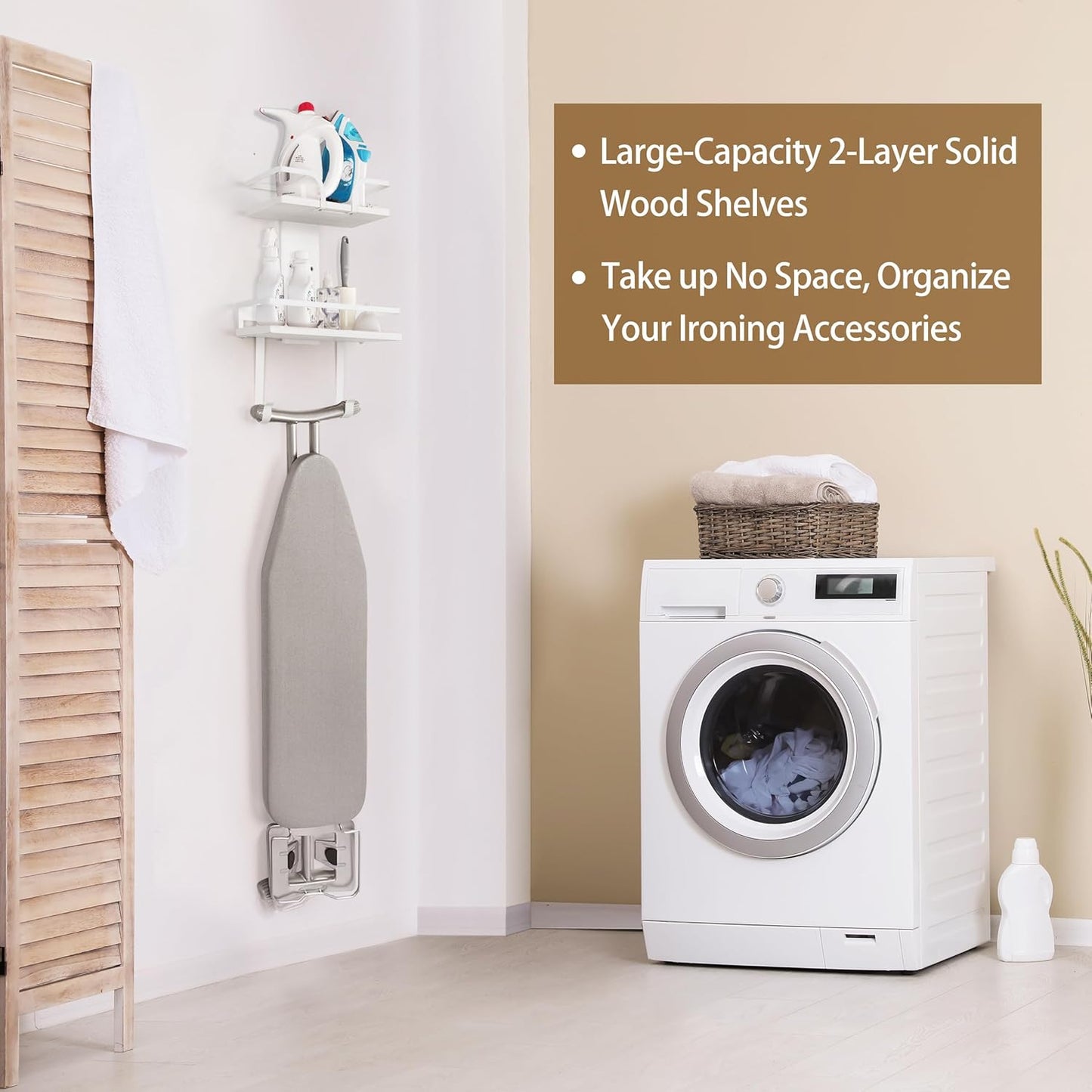 VINAEMO Ironing Board Hanger Wall Mount, 2-Layer Iron and Ironing Board Holder, Laundry Room