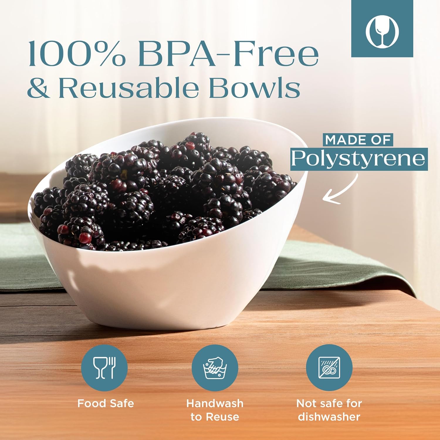 Posh Setting - White Plastic Serving Bowls for Party Angled Bowls Disposable Chip Bowls Candy Bowls
