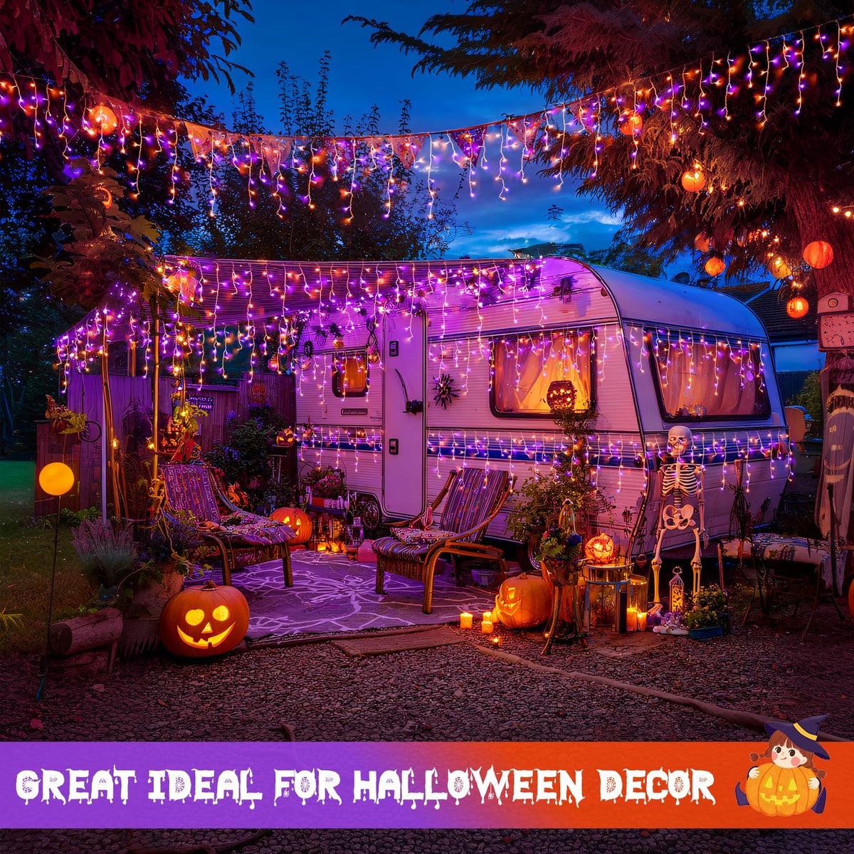 JMEXSUSS 400 LED Orange and Purple Halloween Lights Outdoor, 38.8 FT Orange and Purple Icicle Light