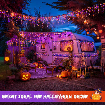 JMEXSUSS 400 LED Orange and Purple Halloween Lights Outdoor, 38.8 FT Orange and Purple Icicle Light