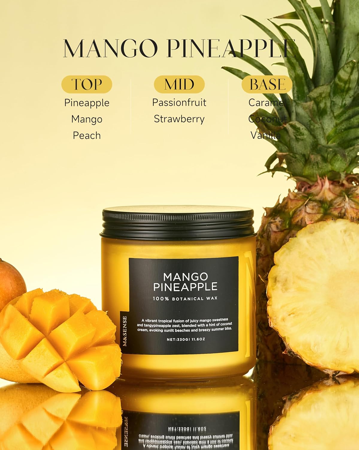 M&SENSE Mango Pineapple Tropical Scented Candle - 11.6oz Natural Soy Wax Non Toxic 70-Hour Burn