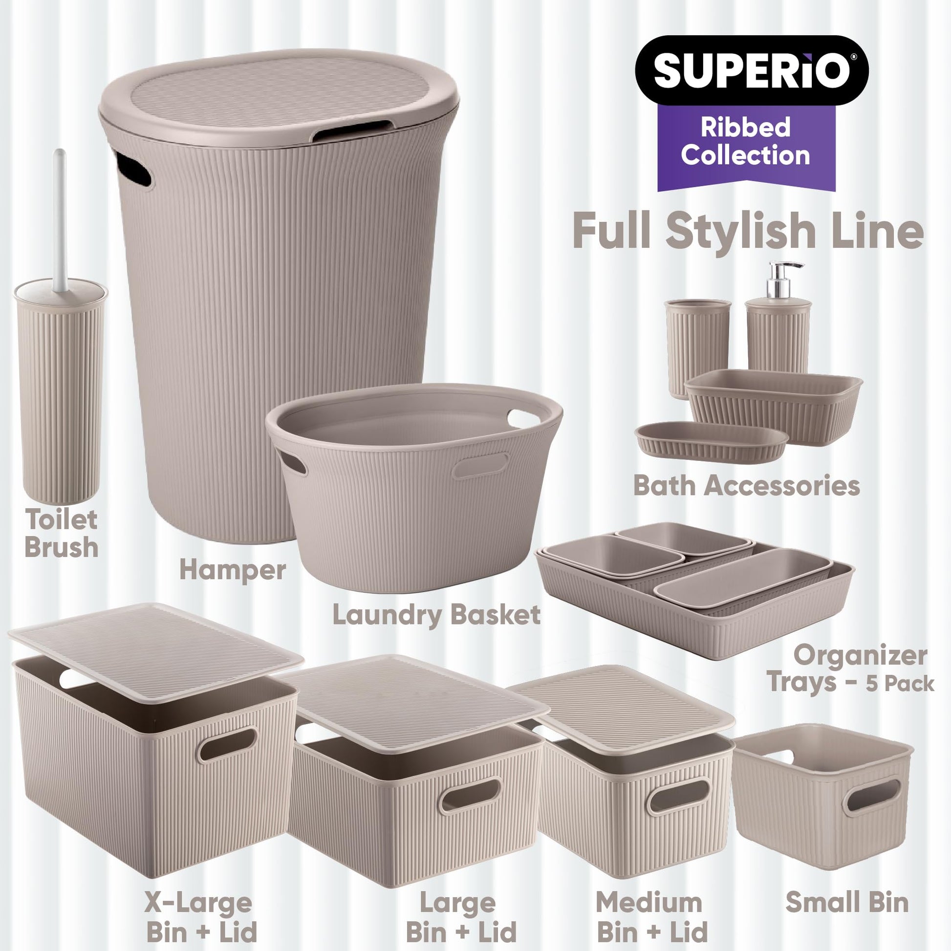 Superio Ribbed Collection - Superio Lid for Decorative Plastic Basket Open Home Storage Bins