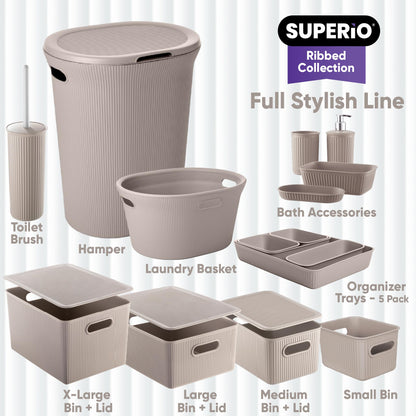 Superio Ribbed Collection - Superio Lid for Decorative Plastic Basket Open Home Storage Bins