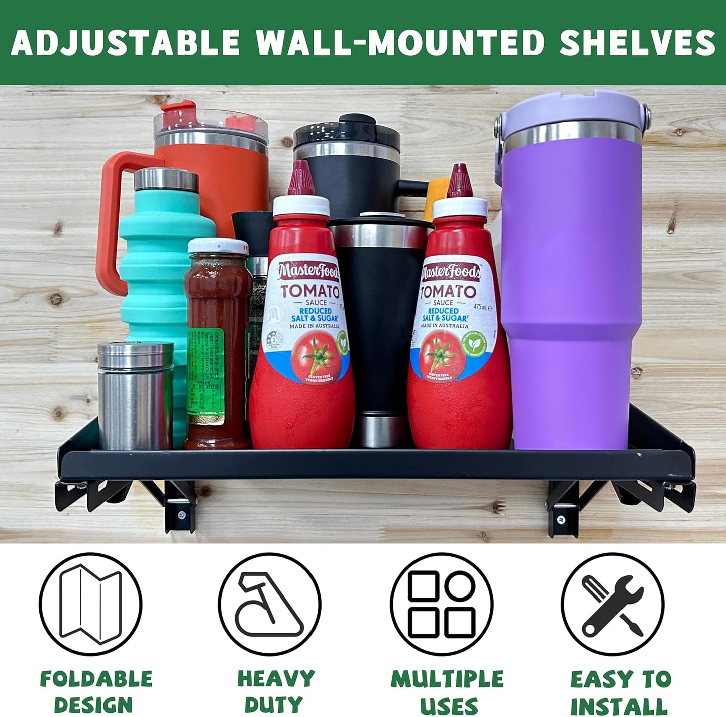 ULIBERMAGNET Garage Folding Storage Rack Shelves,100LB Metal Wall Mounted Adjustable Rail Shelf for