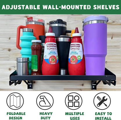 ULIBERMAGNET Garage Folding Storage Rack Shelves,100LB Metal Wall Mounted Adjustable Rail Shelf for