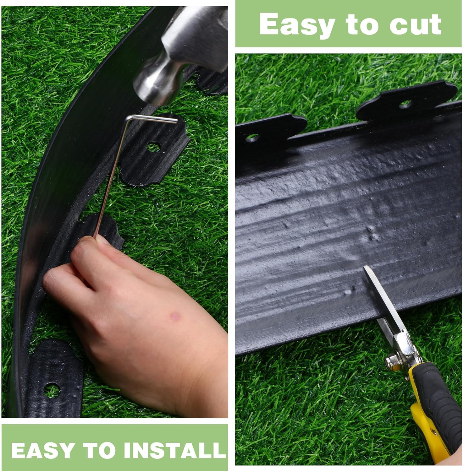 6 Inch Tall 66 ft Length Landscape Plastic Edging Kit with Hammer Spikes Plastic Garden Flower Bed