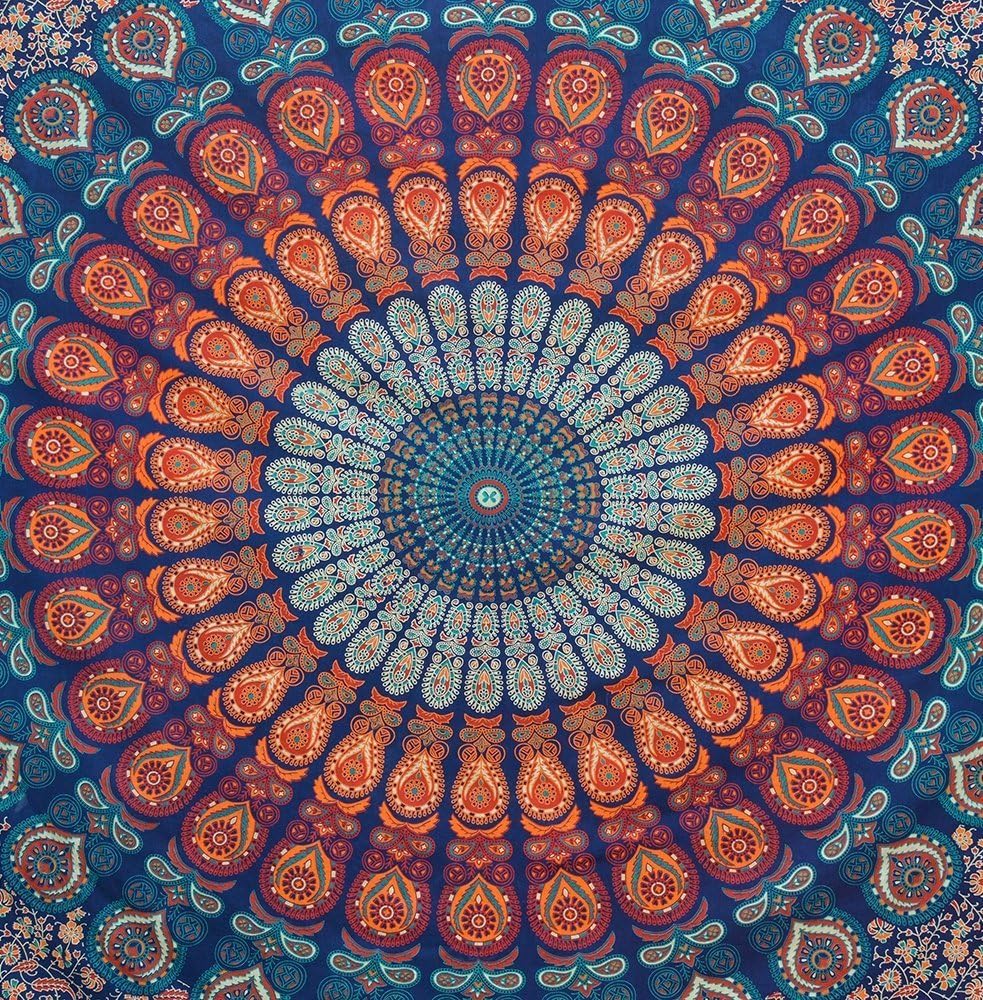 Bless International Handmade Indian hippie Bohemian Psychedelic Peacock Mandala Wall hanging