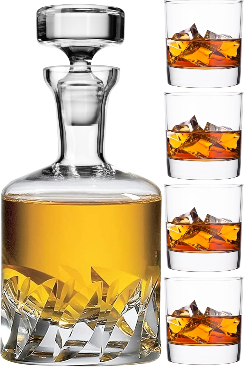 Voted Best High-End Whiskey Decanter 2024 by Food & Wine Magazine |1Hand-Blown Decanter & 4