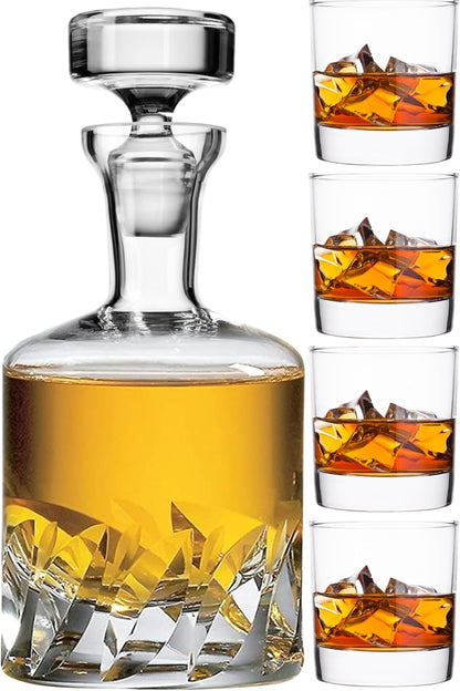Voted Best High-End Whiskey Decanter 2024 by Food & Wine Magazine |1Hand-Blown Decanter & 4