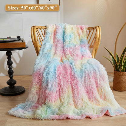 XeGe Luxury Faux Fur Blanket, Rainbow Soft Big Fluffy Throw, Shaggy Plush Decorative Couch Throw
