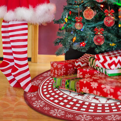 Christmas Tree Skirt, Red Tree Skirts 48 Inch with Snowflake Reindeer Rustic Farmhouse Xmas Tree