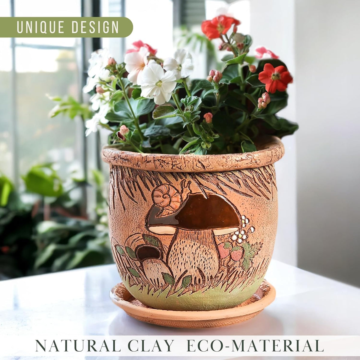 Ceramic Pot with Drainage Hole and Saucer, Plant Pots, Modern Decorative Planters for House Plants