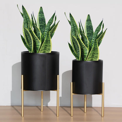 ARNIS Modern Planter Pots, Set of 2 Round Large Planters with Stand, Decorative Planters, Metal