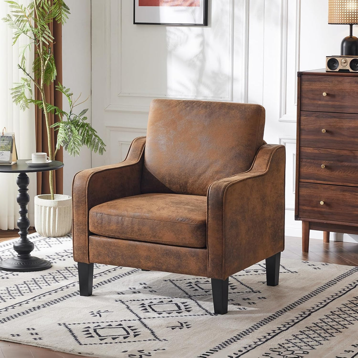 VINGLI Accent Chair for Living Room Chairs Rustic Reading Chair for Bedroom Scooped Arm Chair Mid
