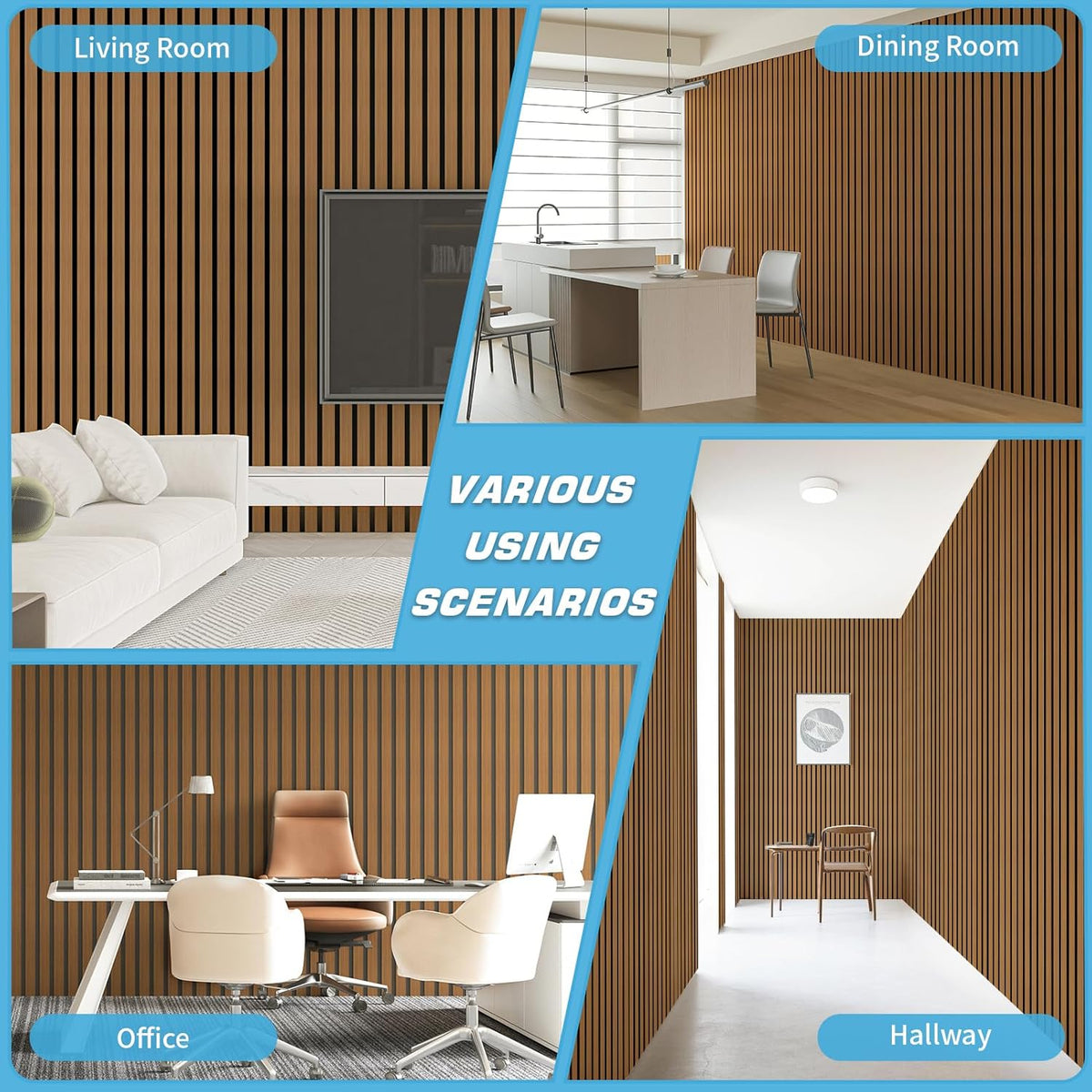 Art3d 4-Pack Glue-On Six-Grid Wainscoting Panel for Interior Wall Decor - 104 x 12 Inch Polystyrene