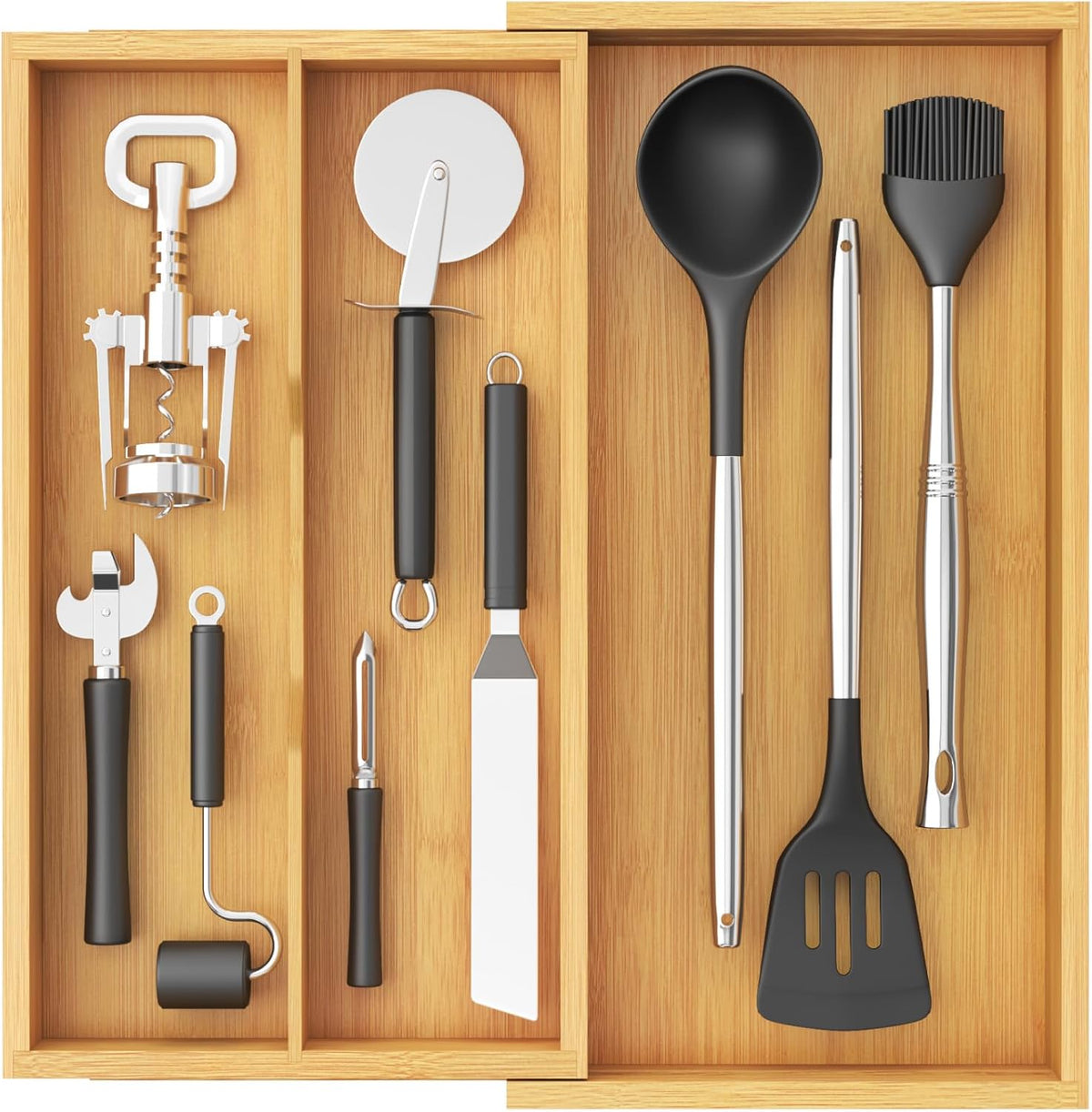 Lifewit Utensil Drawer Organizer, Expendable Cooking Silverware Tray for Kitchen Drawer, Bamboo