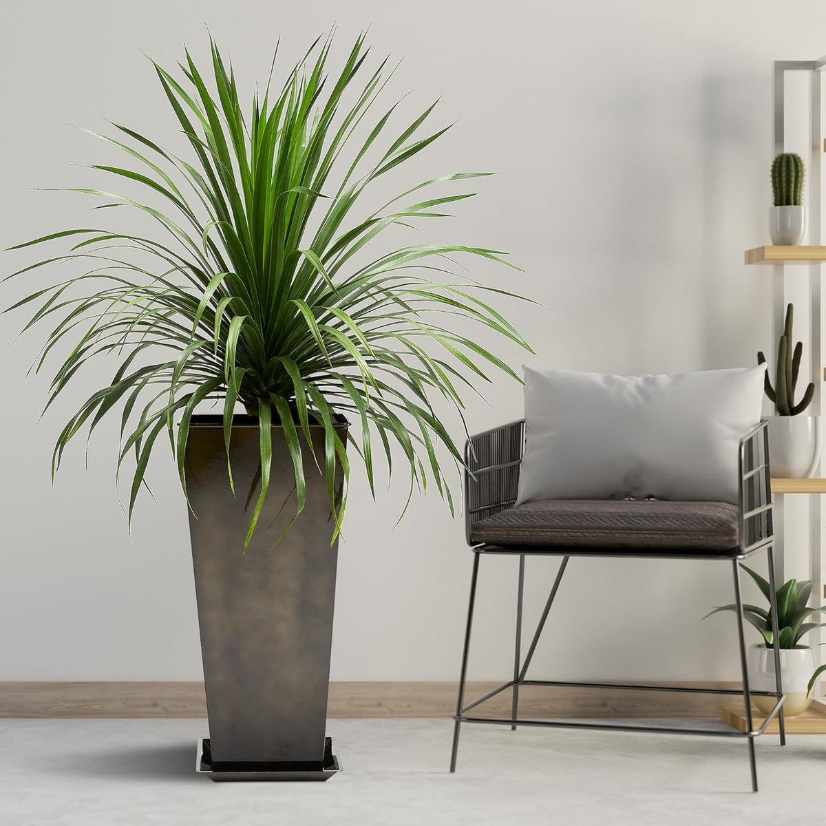KOL 25''H. Bright Glazed Planter with Drainage Hole, Set of 2, Tall Galvanized Steel Planter Pots